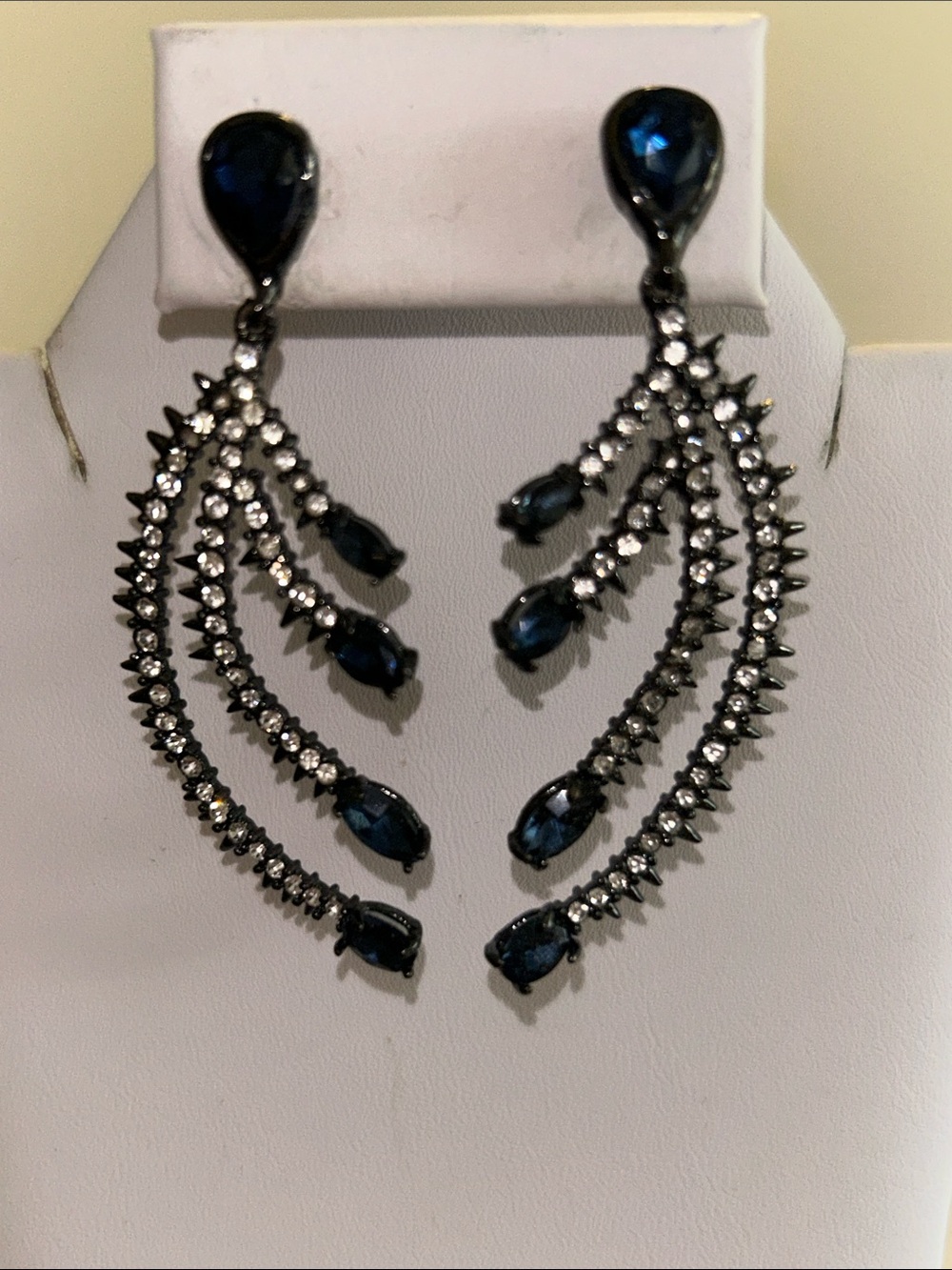 Navy Teardrop Crystal Cascade Earrings